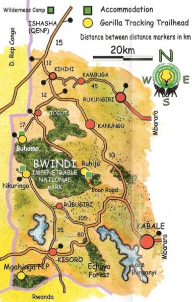 Map of Bwindi Impenetrable Forest