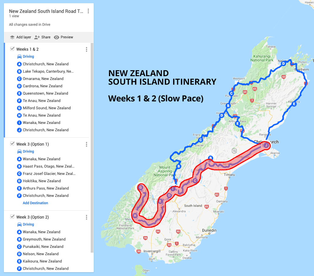 New Zealand South Island Itinerary Weeks 1 and 2